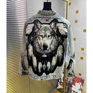 Vestes pour hommes HHH Best Men's Heavy Craft Fashion Broderie Wolf Print Denim Hot Sell Sequin Bomber Coat de haute qualité Veste de personnalité chic J230821