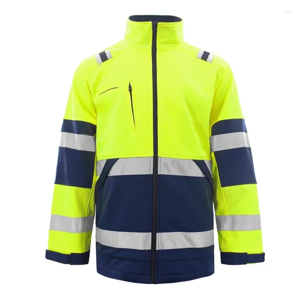 Chaquetas para hombres Hi Vis Chaqueta Hombres con rayas reflectantes para invierno Otoño Fleece Cremallera Frontal Seguridad Ropa de trabajo Sudadera con capucha