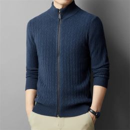 Vestes pour hommes de haute qualité coréen laine fermeture éclair automne hiver cardigan épais chaud tricot jacquard veste col montant pull base manteau 231101