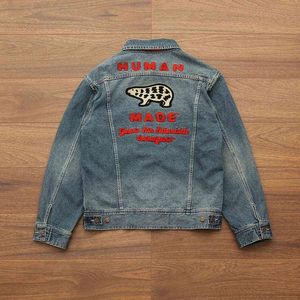 Herenjacks Hoge kwaliteit geborduurde Polar Bear Human Made Denim Work Fashion Jackets Men 1 1 Streetwear Cowboy Women Vintage Jean Jacket T220914