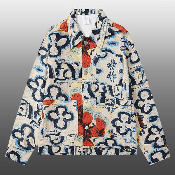 Vestes pour hommes de haute qualité Automne Hommes Ethnique Rétro Fleur Motif Veste Contraste Couleur Streetwear Vintage Loisirs Manteau