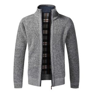 Chaquetas de hombre de alta calidad nuevo Otoño Invierno tejido Slim Fit Stand Collar cremallera algodón sólido grueso cárdigan cálido Y2302