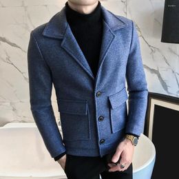 Herenjacks Hoogwaardige Winter Solid Color Wollen voor mannen Casual Business Trench Coats Kleding Streetwear overjas chaquetas
