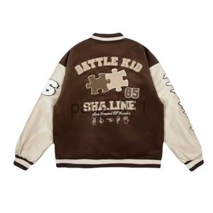 Vestes pour hommes Veste de baseball High Street Veste de travail pour hommes Brown Patch Costume à manches longues Harajuku Manteau Unisexe Épaule Bomber School Vêtements X1016