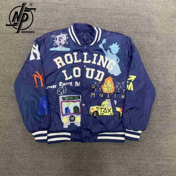 Chaquetas para hombres High Street Chaquetas de béisbol Hombres Mujeres 1 1 Mejor calidad Carta de dibujos animados Bordado de gran tamaño Azul Varsity Coat 2023 Otoño L230925