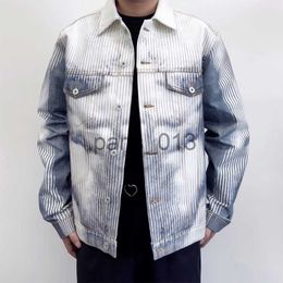 Vestes pour hommes High Street Original YProject OT Bleu Blanc Veste en jean imprimé Chemise Body Stripe Gradient Manteau court pour hommes x0913 x0913
