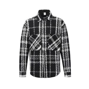 Vestes pour hommes High Street Oversize Ins Hip Hop Plus épais chemise à carreaux noirs manteau en tweed tricoté