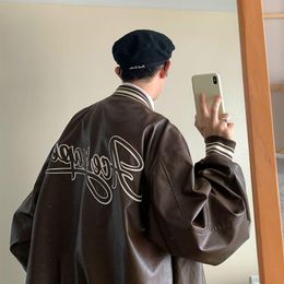 Vestes pour hommes High Street Style Veste en cuir Hommes Baseball 2021 Automne Hiver Hong Kong American Hip-Hop Moto