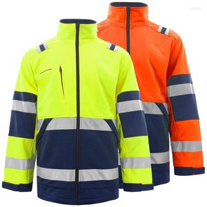 Heren Jackets Hoge zichtbaarheid Reflecterend Fleece Jacket Winterstreep Patchwork Hoodies Twee Tone Workwear Coat Hi vis werkkleding