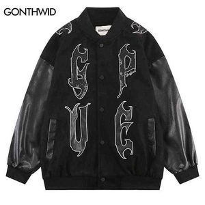 Herenjacks hiphop honkbal jas borduurbrief lederen mouw patchwork bomber jassen streetwear 2022 herfst casual varsity jassen t220914