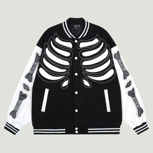 Vestes pour hommes Hip Hop Bomber Baseball Hommes Streetwear Harajuku Squelette Bones Broderie Patchwork Oversize Casual Varsity Manteaux Unisexe 221231