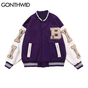 Herenjacks hiphop bomber jas streetwear vintage geborduurde letter harige bot patch varsity honkbal jas 2022 heren herfst groen zwart T220914