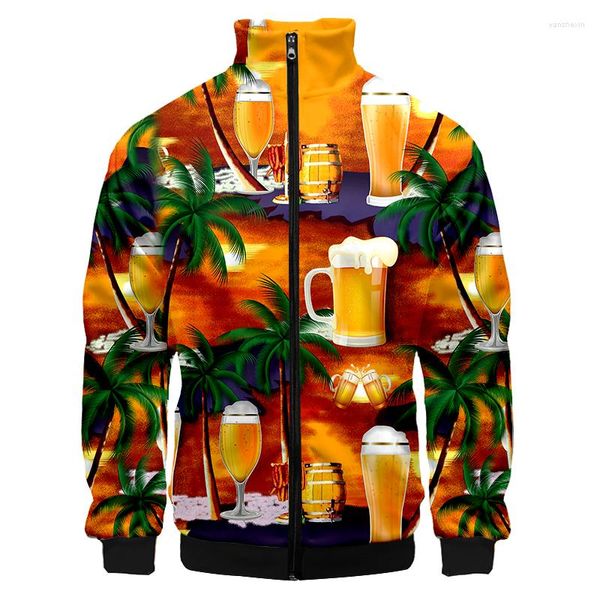 Vestes pour hommes Hip Hop Casual Hawaiian Beer Coconut Tree College Mens Color Block Harajuku Bomber Jacket Femmes Baseball Manteaux Dropship