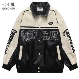 Vestes pour hommes Hip Hop Leahter Baseball Veste Hommes Lettre Broderie Patchwork Vintage PU Varsity Manteau Unisexe Automne Bomber Vestes Casual 230927