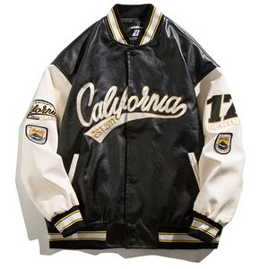 Heren Jassen Hip Hop Leren Baseball Jas Jas Mannen Patchwork Japanse Streetwear Varsity College Mode Retro Harajuku Motorfiets