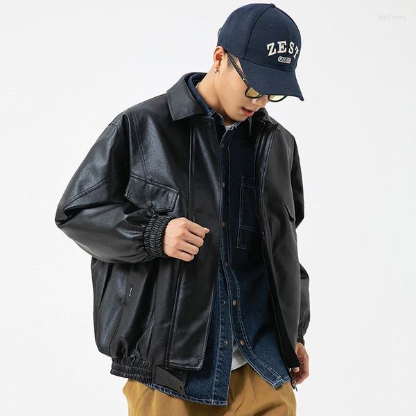 Vestes pour hommes Veste en cuir hip-hop Japonais Oversize Casual Couleur unie Revers PU Hommes Manteau # 8128