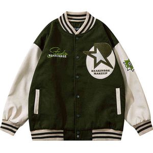 Chaquetas de los hombres Hip Hop Hombres Varsity Jacket Stars Letter Bordado PU Leather Bomber Coat Spring Patchwork Retro Oversized Baseball Uniform T220914