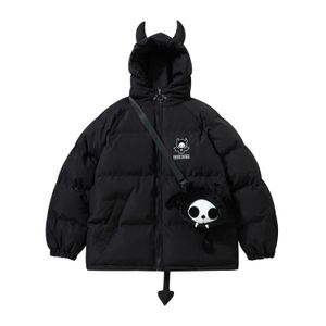 Herenjacks Hip Hop Parkas Men Streetwear Devil Horns Wing Tail Designer Hooded Peded Jackets Dikke Warm Puffer Bubble Bubble Coats met Doll 230821