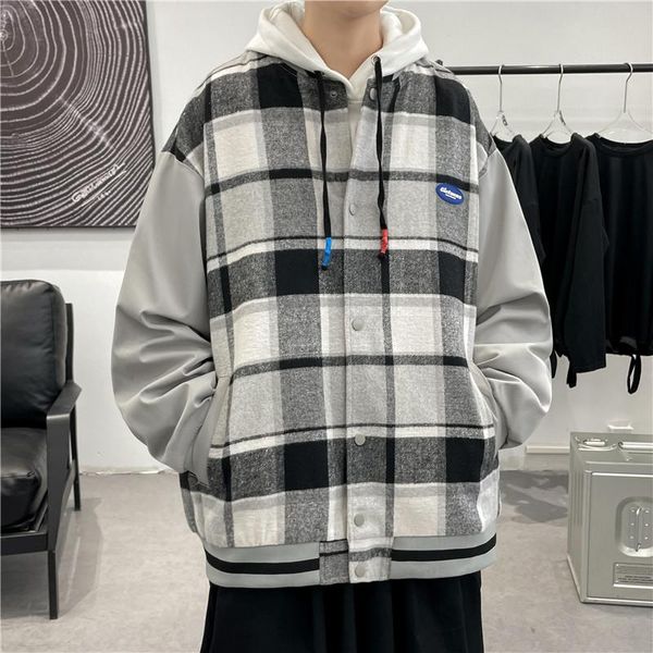 Chaquetas para hombre, chaqueta de béisbol a cuadros de Hip Hop para hombre, ropa de calle Harajuku de alta calidad 2022, chaqueta de bombardero estilo Boyfriend con letras que combinan con todo Unisex, CoatsMe