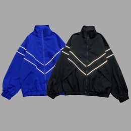 Men S Jackets Hip Hop Reflective Striped Mens Harajuku Patchwork Zipper Windscheper Streetwear Casual Losse Varsity Coats Unisex Blue 230505