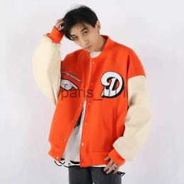 Vestes pour hommes Veste universitaire Hip Hop pour hommes lettre brodée Patch travail collège Bomber veste femme Harajuku veste de baseball Orange 2023 x1016