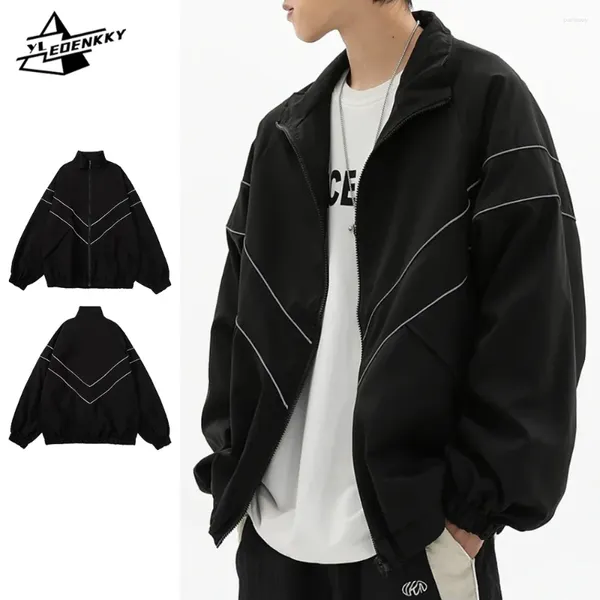 Vestes pour hommes Hip Hop Veste universitaire Men Femmes Stripes réfléchissantes minces Windbreaker Street Street Oversize Stand-Up Collier zip-up Unisexe