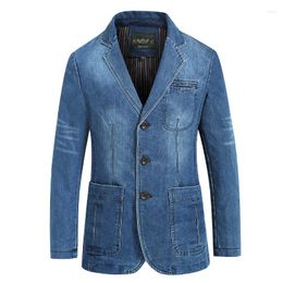 Vestes pour hommes HOO 2023 veste de costume en jean à trois boutons pour hommes jeunesse coton Slim Fit loisirs Blazer