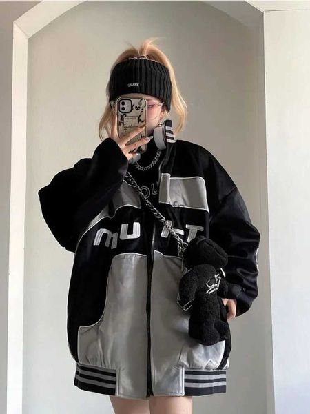 Vestes pour hommes Houzhou Y2K Cyber Punk Black Baseball Jacket Femmes Hip Hop Techwear Japonais Patchwork Vestes d'hiver Harajuku Edgy Style CoatL231006