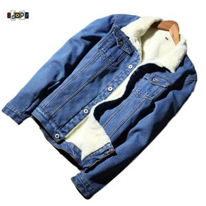 Idopy Winter Heren Casual Denim Jas Met Bont Gevoerd Dikker Warme Jas Fleece Jean Bovenkleding Voor Mannelijke Grote Maat 231113