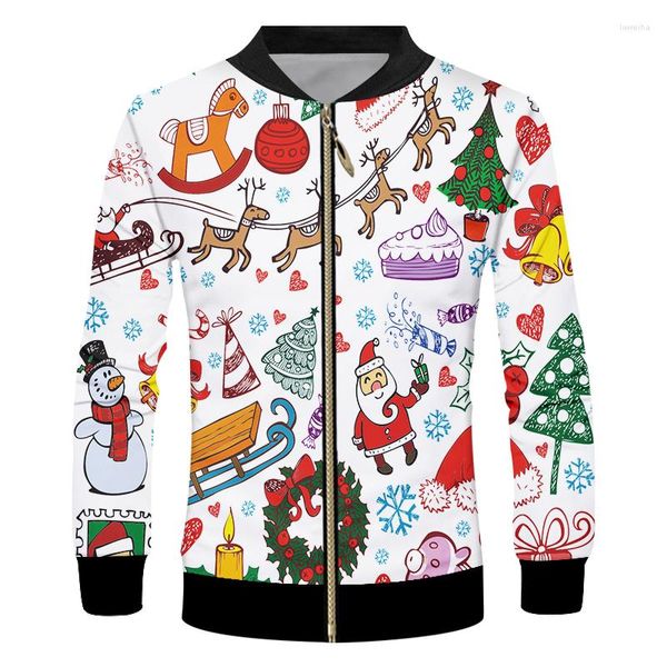 Chaquetas para hombre IFPD Tamaño de la UE 3D Impreso Cremallera Elementos de Navidad Hombres Mujeres América Plus Divertidos dibujos animados Fiesta de Navidad Abrigo informal