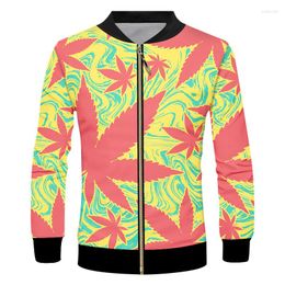 Heren Jackets Ifpd EU -maat Heren Casual 3D Cool Print Kleurrijke bladjack Lange mouw Zipperjas Sweatshirt Maple plus trainingspakken
