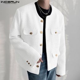 Chaquetas para hombre INCERUN, ropa de calle con botones de manga larga y cuello redondo de Color sólido para hombre, abrigos finos informales elegantes, prendas de vestir exteriores de moda 2023 S-5XL