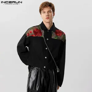 Vestes masculines Incerun Tops 2024 American Style Loison Patchwork Rose Lace Jacquard Cropped à manches longues s-5xl