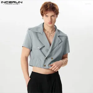 Herenjacks Incerun Tops 2024 Fashion Casual Mens Persoonlijkheid Korte Double Breasted Jacket Jassen mannelijke vaste kleur mouwen S-5XL