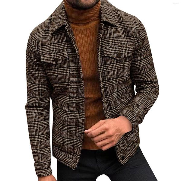 Chaquetas de hombre Diseño individual Otoño Manga larga A cuadros Casual Chaqueta de lana suelta Forro polar Hombre para invierno