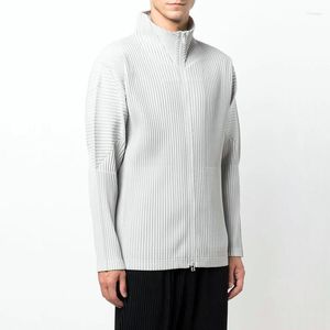 Hommes vestes veste 2024 automne plissé haut rue ample Double tête fermeture éclair col haut sport décontracté Cardigan