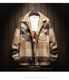 Veste de vestes masculine automne et hiver surdimensionné à plaid imprimé vintage Hip Hop Wool Coat décontracté en vrac