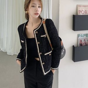 Wo chaqueta abrigo mujer prendas de vestir exteriores mujer primavera otoño Tweed cuello redondo abrigos casuales estilo canal Za traje recortado Retro Tops 221129