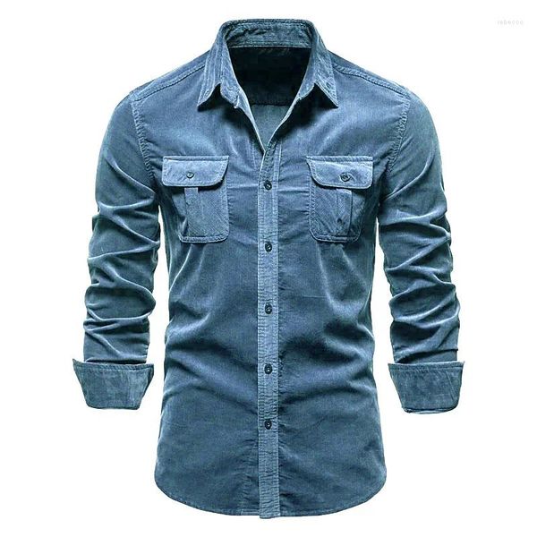 Vestes pour hommes Veste Printemps et Automne Velours côtelé Couleur unie Chemise à manches longues Business Slim Casual