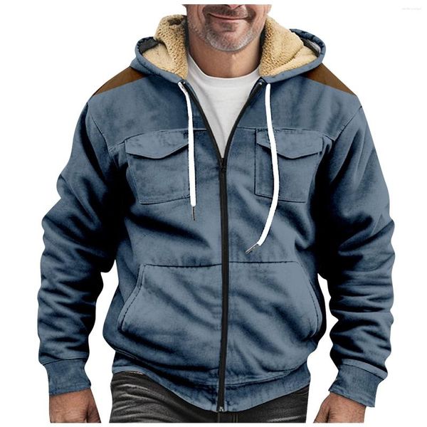 Vestes pour hommes veste épaissie bouton Double poche avec insertion coton couleur unie sweat à capuche manches longues Streetwear