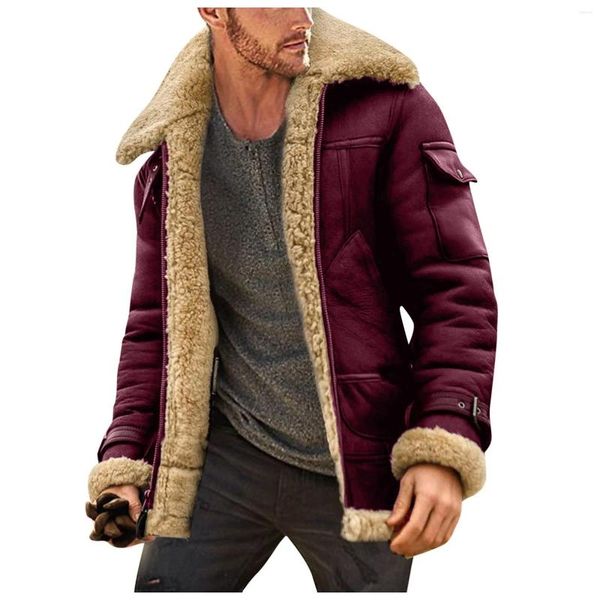 Vestes pour hommes veste épaissie chaude Faux cuir grand revers couleur unie fourrure une pièce polaire automne hiver manteau de mode