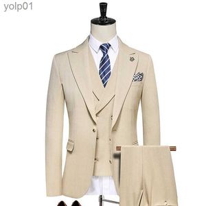 Herenjassen (jas + vest + broek) Boutique pure kleur heren zakelijk formeel pak driedelige set en tweedelige set bruidegom trouwjurk S-5XLL231115