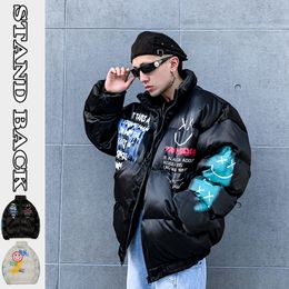 Chaquetas de hombre Jaket Parka tebal Hip Hop pria jaket Graffiti bahagia motivo Win 230904