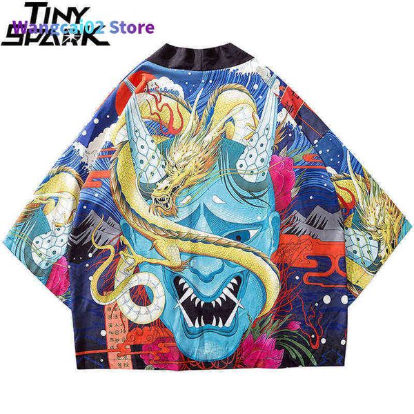 Vestes pour hommes Veste kimono japonaise Dragon de mer Diable imprimé Hip Hop Hommes Japon Style Vestes Streetwear Été Vêtements minces Harajuku 022023H