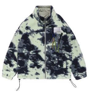 Herenjassen Japanse streetwear jas jas mannen lambswool teddy dye print winter zip omhoog dikke warme sport windbreaker Harajuku