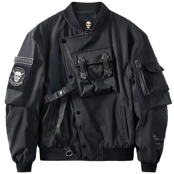 Vestes pour hommes Style japonais Harajuku gothique Y2k Dieu de la mort surdimensionné Cyber Punk Bomber Jacket Men Urban Streetwear Techwear Coat Black 230821