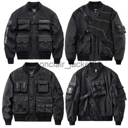 Herenjacks Japanse stijl Harajuku Y2K Oversized Cyberpunk Multi -Pockets Cargo Bomber Jacket Men Urban Streetwear Techwear MA1 jas Black J231010