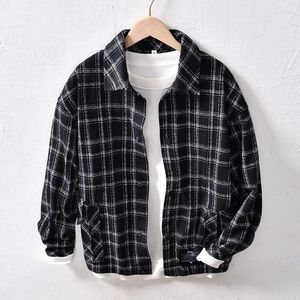 Herenjacks Japanse stijl Plaid Fashion Spring jas heren met lange mouwen flanellen shirt hiphop jas zwart en wit klassieker