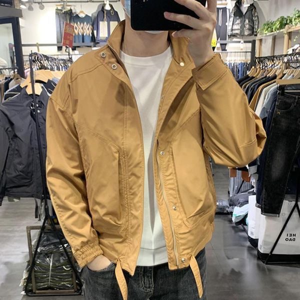 Hommes Vestes Tendance Japonaise Veste Hommes Jaune Lâche Col Montant Solide Noir Manteau Mode Coréenne Vêtements Printemps Automne Casual Survêtement Hommes