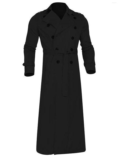 Vestes pour hommes Jemeigar Femmes Trench-coat ceinturé surdimensionné Coupe-vent décontracté Revers Veste longue Pardessus avec design à double boutonnage